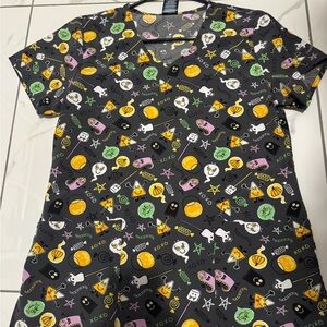 Halloween Print Women's Scrub Top